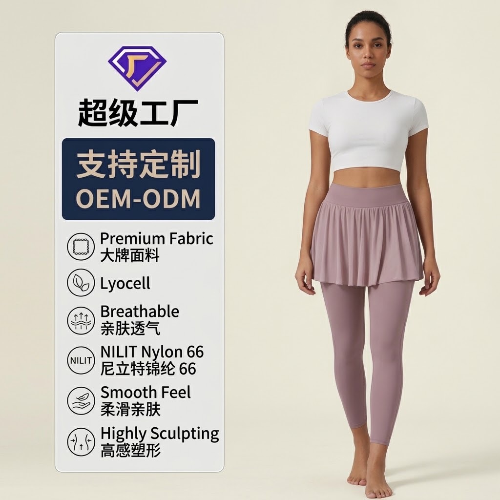 Women's pleated skirt-pants, high-waisted anti-exposure 7/8 yoga pants, fitness storage sports two-in-one 7/8 yoga pants