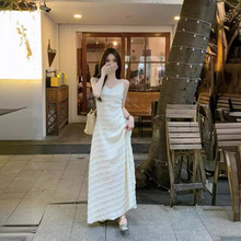 温柔风法式气质V领蕾丝连衣裙女装2025夏季简约百搭吊带长裙A字裙