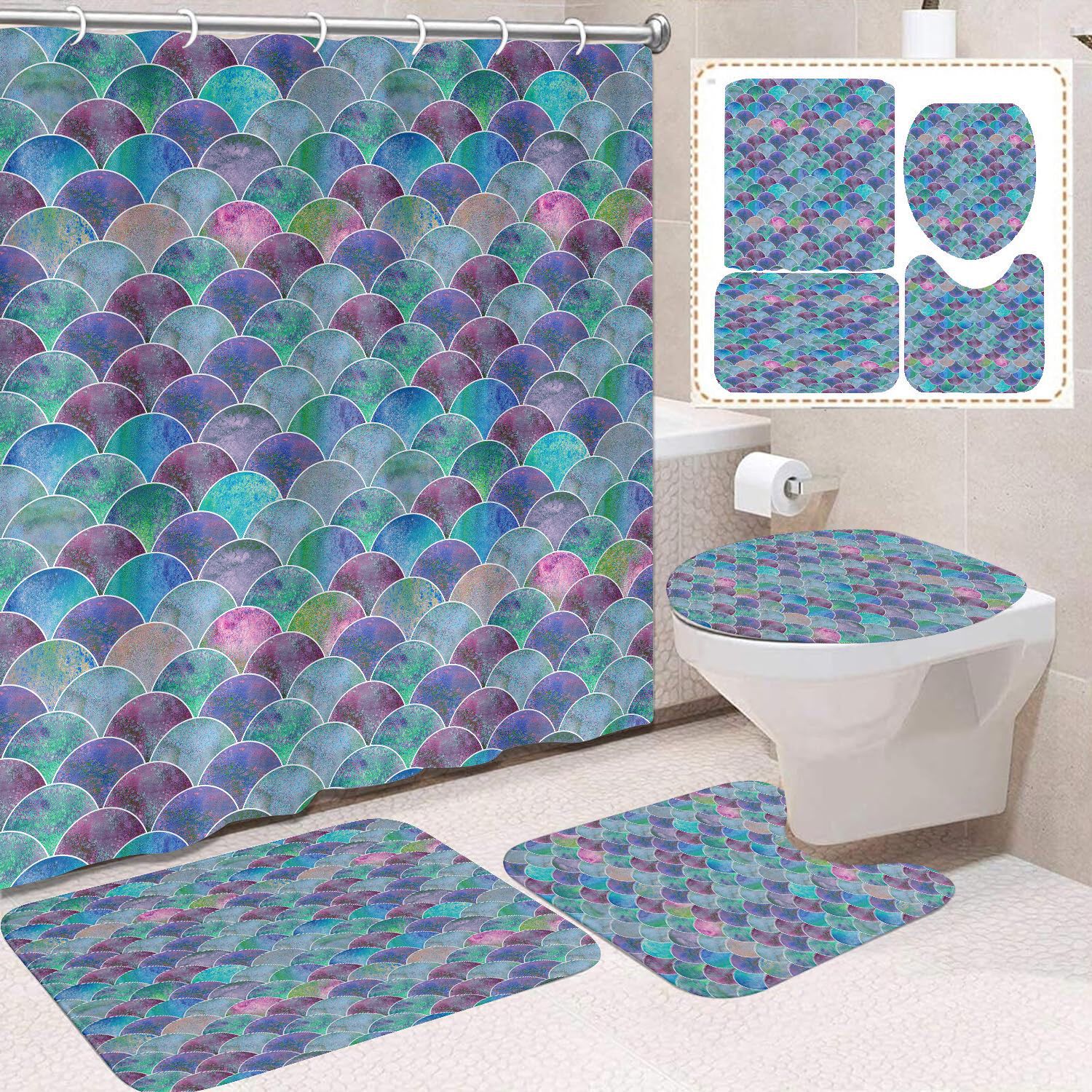 Amazon impresión digital 3D poliéster impermeable cortina de ducha cortina de ducha de inodoro moderna y minimalista