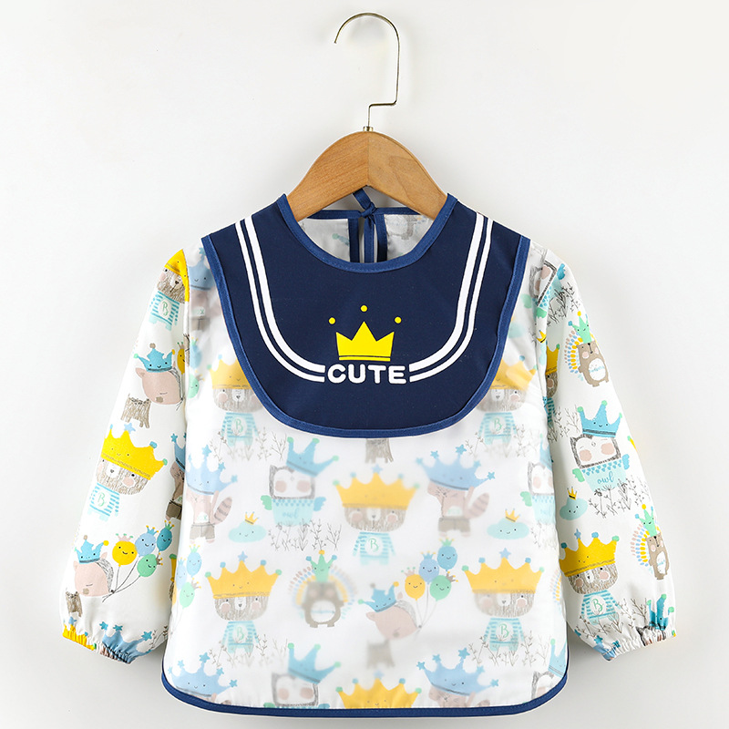 Abrigo para niños primavera y otoño impermeable de manga larga anti-vestirse bebé comiendo ropa delantal niños babero ropa protectora con babero
