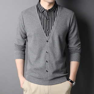 2024 New Fashion Men's All-match Long-sleeved T-shirt Spring and Autumn Fashion Fake Two-piece Knitted Sweater Shirt Base