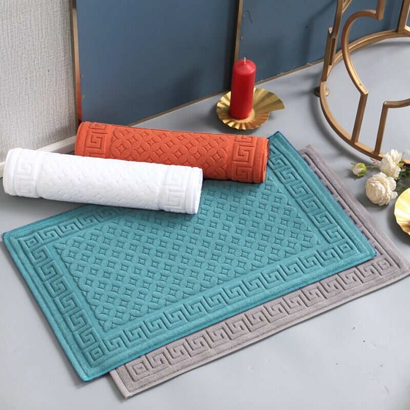 New Chinese-Style Bathroom Floor Mat with Yingluo Pattern, Retro National Style, Thickened Pure Cotton, Absorbent and Machine Washable