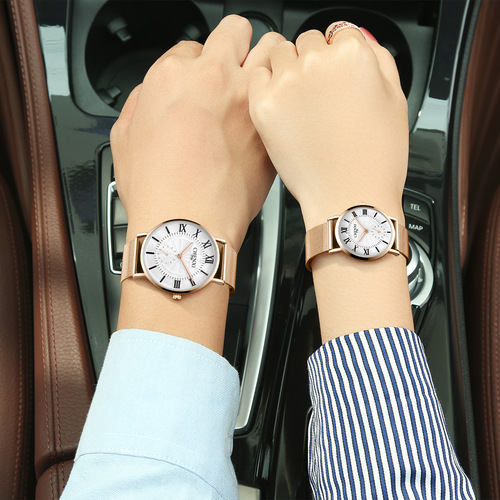 Dawn Stainless Steel Mesh Belt Couple Watch Men and Women Lightweight Roman Fashion Cross-Border Foreign Trade Live Broadcast Waterproof Quartz Watch