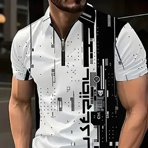 2025 nuevo producto Amazon nuevo estilo europeo y americano casual transfronterizo todo fósforo color de manga corta cremallera camisa POLO MB13