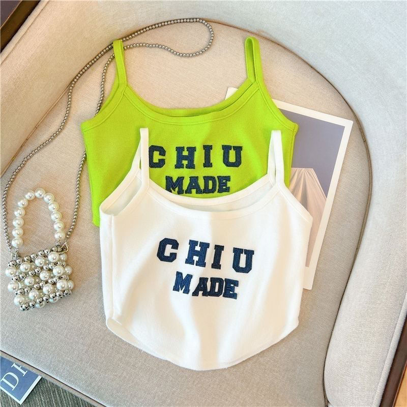 Girls' Summer New Camisole With Letter Print, Short Sleeveless Outerwear Top, Trendy 0188A052_ecoleips.com
