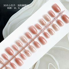 30片穿戴美甲長杏仁淺粉蝴蝶結美甲貼片簡約女士女孩ins美甲片