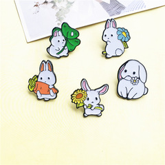 Adorable white rabbit-shaped badge accessory, creative cartoon rabbit series design, baked enamel alloy pendant brooch