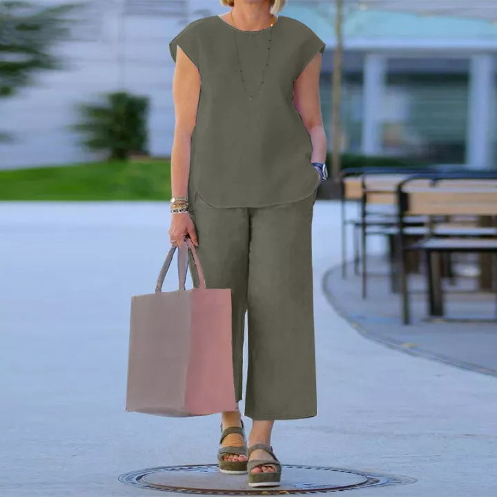 Casual Daily Women's Basic Simple Style Solid Color Cotton Cotton And Linen Leisure Suit Pant Co-ord Set Pants Sets display picture 4