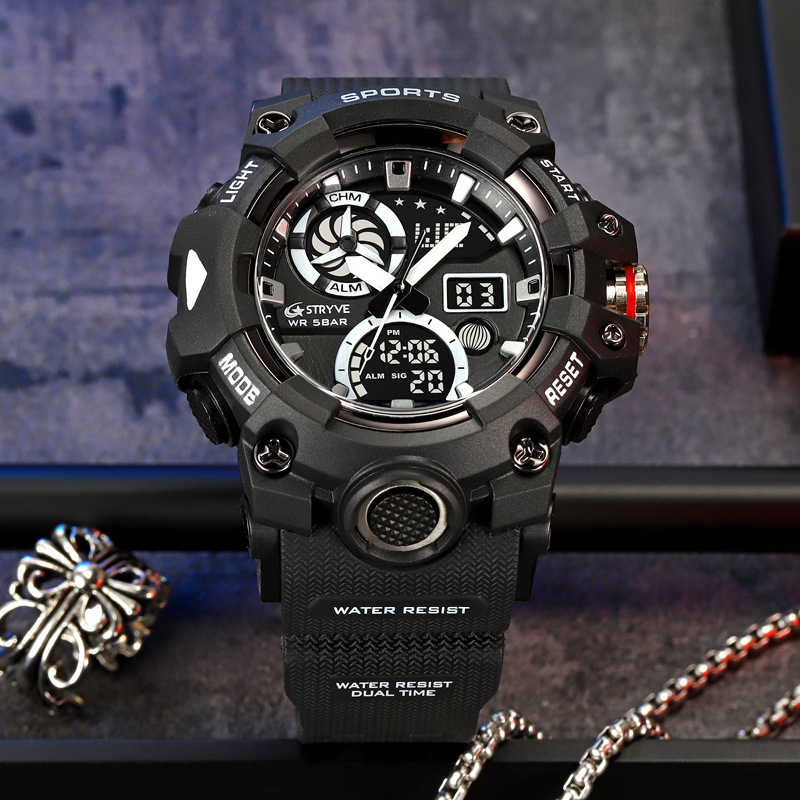 STRYVE reloj deportivo impermeable de moda para hombre luminoso electrónico multifunción reloj cronógrafo entrega de una pieza 8027
