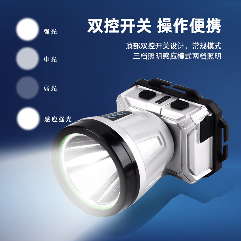 Nuevo faro LED transfronterizo agitando inducción faro USB cargador de cabeza tipo noche corriendo pescando mini faro