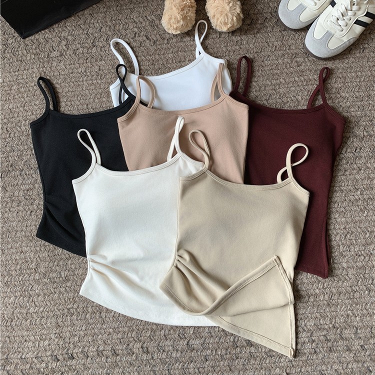 6935 # Derong Thermal Camisole with Irregular Design, Built-In Chest Pads, Slim Fit, Sleeveless Top for Layering