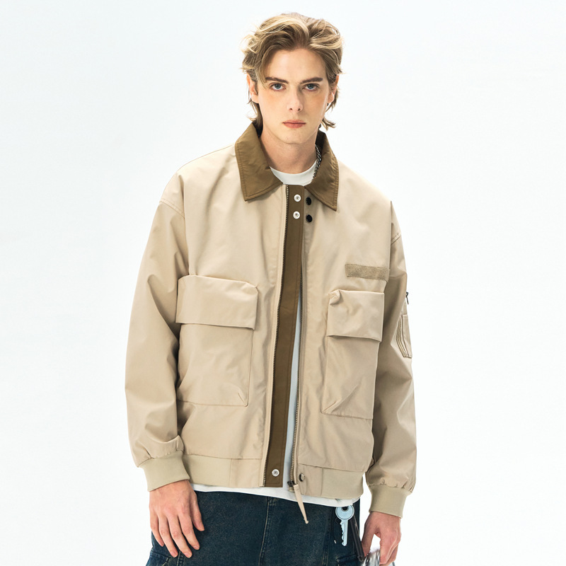 Jianheng Lapel Three-Proof Jacket for Boys Summer New American Retro Casual Outdoor Loose Work Jacket Men's Clothing