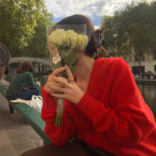 现货 lerob*纯色V领针织开衫东大门款女装设计师款红色韩系通勤