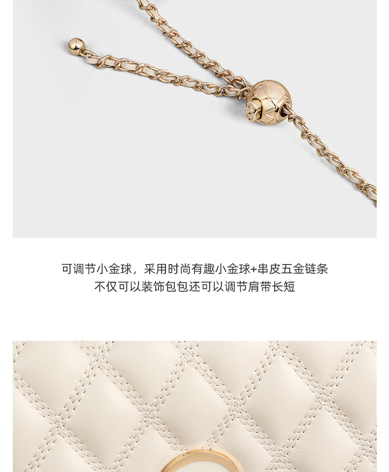 Túi đeo chéo nữ da thật phong cách Chanel dây xích — Trắng be (viney), Màu trắng gạo (phiên bản công khai) chi tiết 13