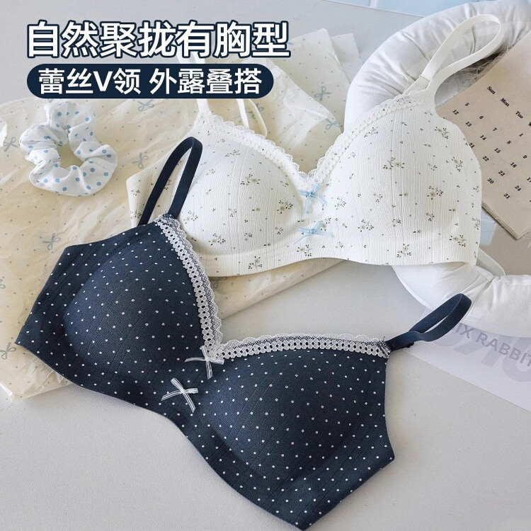 同款六只兔子内衣女蕾丝V领小胸胸罩果冻条软支撑甜美无钢圈文胸|undefined