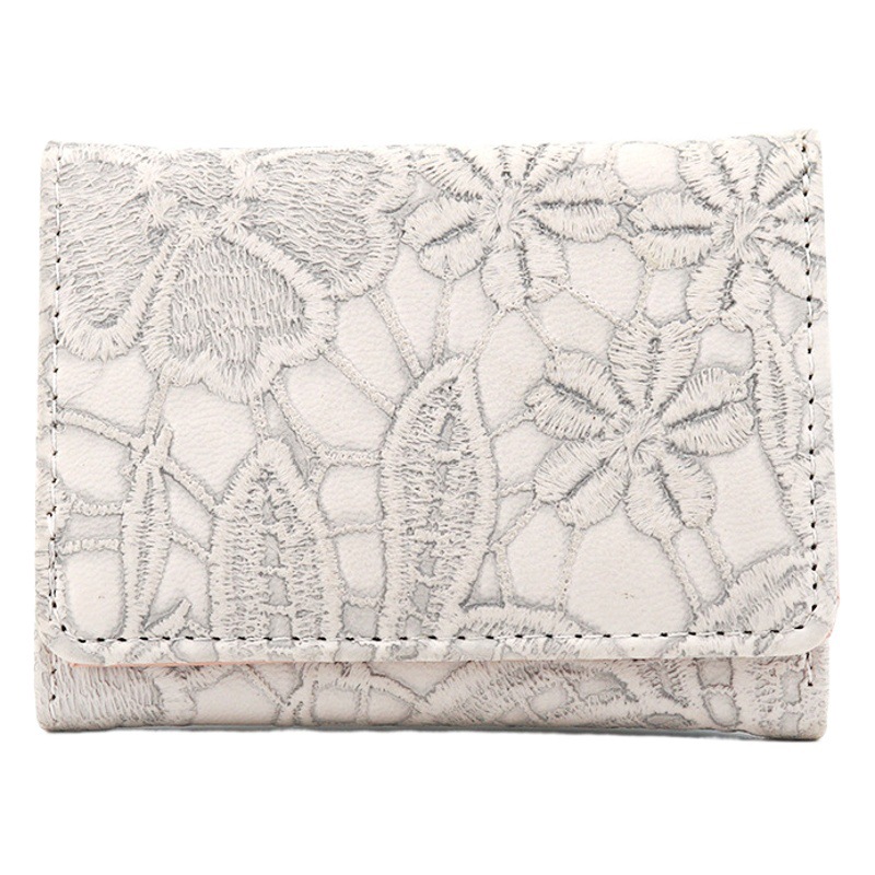 Nuevo tres veces bolso vintage de imitación de encaje de cuero monedero exquisito lindo pequeña cartera femenina tarjeta de Efectivo bolsa integrada