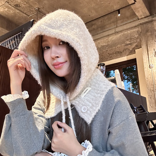 Balaclava Hat New Women's Winter Face-Show Small Ear Protection Neck Integrated Warm Knitted Roll Wool Hat