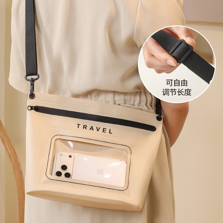 Pvc Single-Shoulder Waterproof Bag, Large Capacity, New Outdoor Beach Rafting and Swimming Crossbody Bag with Mobile Phone Storage