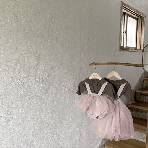 2024 Spring and Autumn Korean Children's Clothes Baby Girl Baby Clothing Carrier Mesh Skirt Baby Romper Clothes Gauze Skirt Girls Suspender Skirt