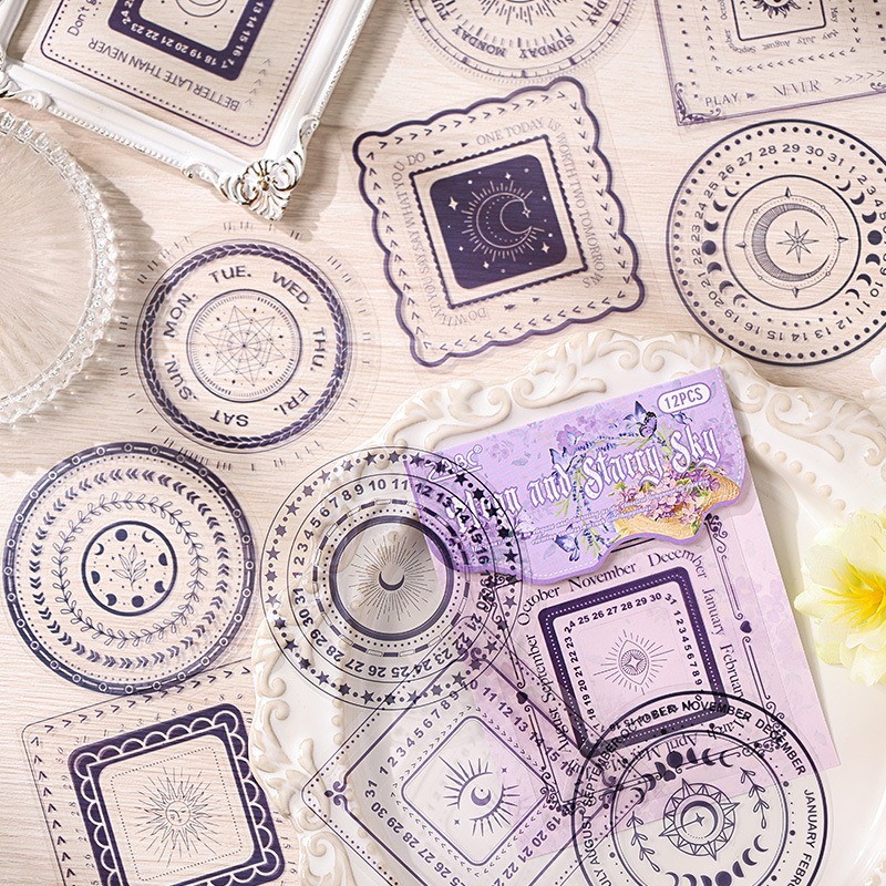 Guarilla de flores impermeable transparente pegatinas de mascotas diy diario pegatinas retro transfronterizas círculo cuadrado pegatinas de encaje