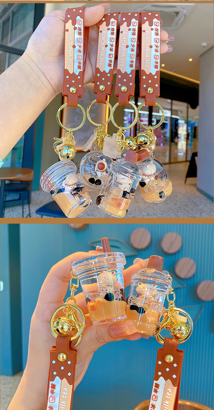 Milk Tea Pattern Unisex Gender Patchwork Design Fashion Style Fashion Milk Tea PVC Arylic Patchwork Unisex Bag Pendant Keychain