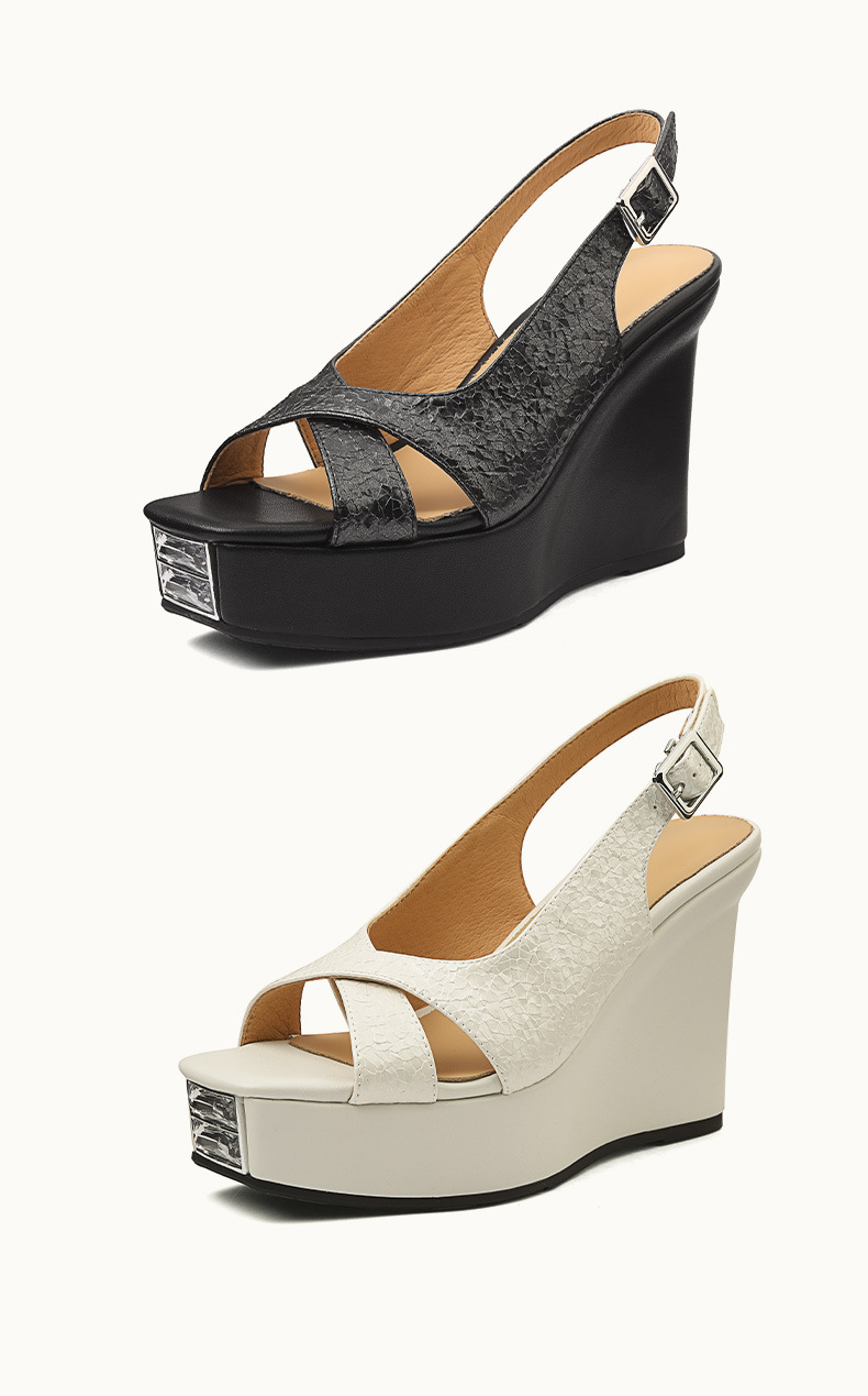 Sandal cao gót nữ hở mũi quai ngang kiểu Pháp, đế xuồng platform, gót 11 cm — Màu đen chi tiết 9