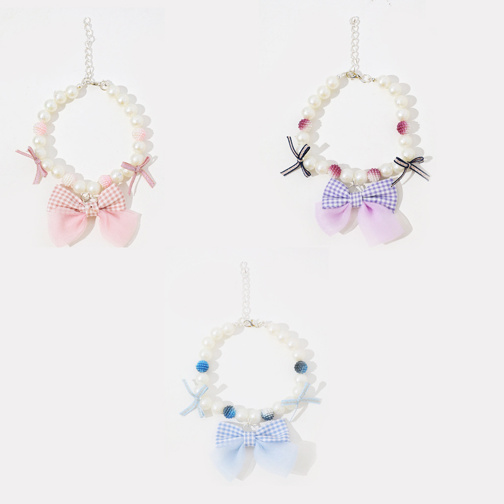 Colgante de amor de perlas Collar para mascotas Perla de imitación Encaje británico Collar para mascotas con lazo de perlas