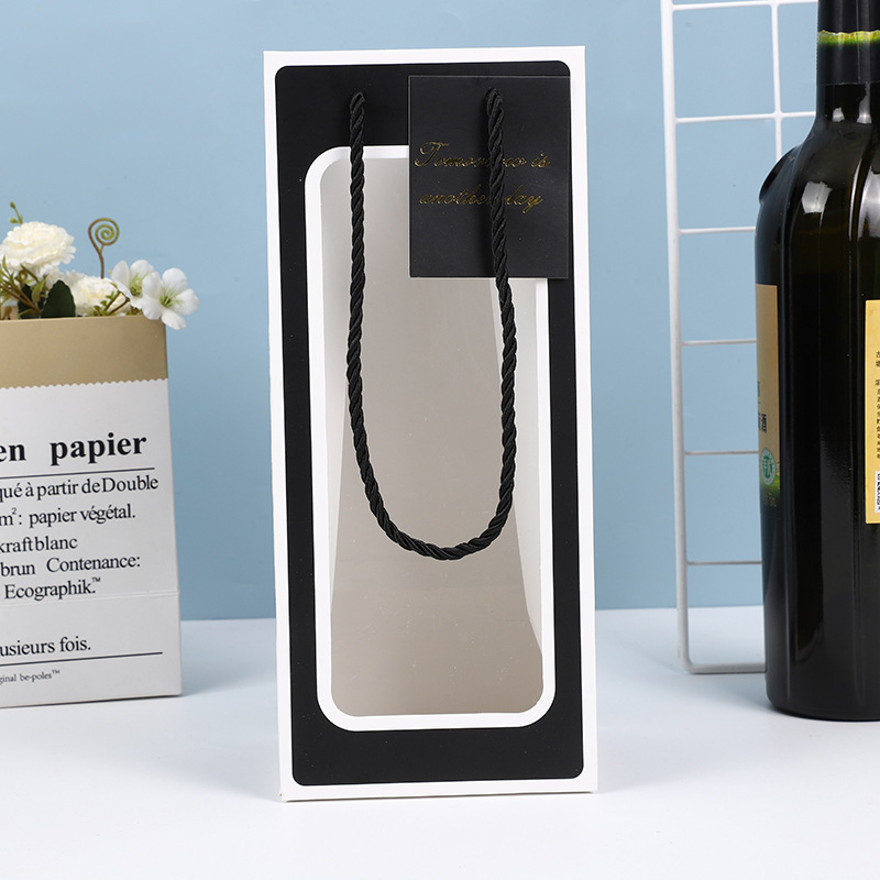 Bolsa de mano de ventana simple ramo de flores Bolsa de regalo de vino tinto de San Valentín alta sensación de regalo de flores eternas