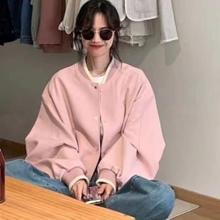 Korean style pink baseball jacket women's thin spring new style high-grade loose casual design versatile top