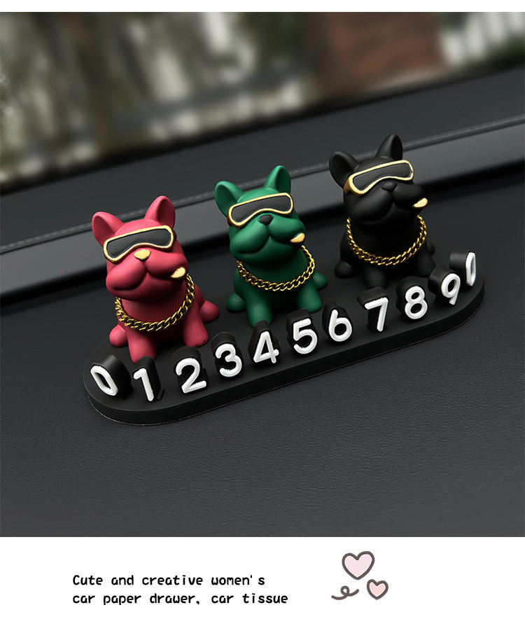 Creative French Bulldog Car License Plate, Temporary Parking Sign, Car Moving Phone Number Plate, Cute Car Decoration for Women