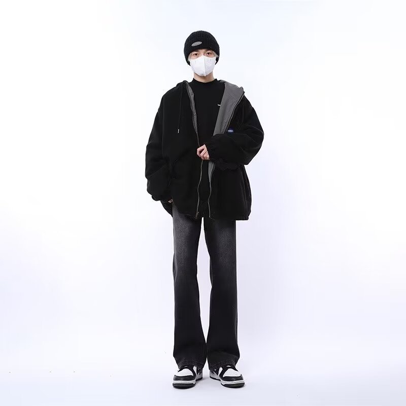 Casual 2024 primavera y otoño nuevo estilo americano calle alta suelta recta pantalones largos negros marca de moda jeans para hombres