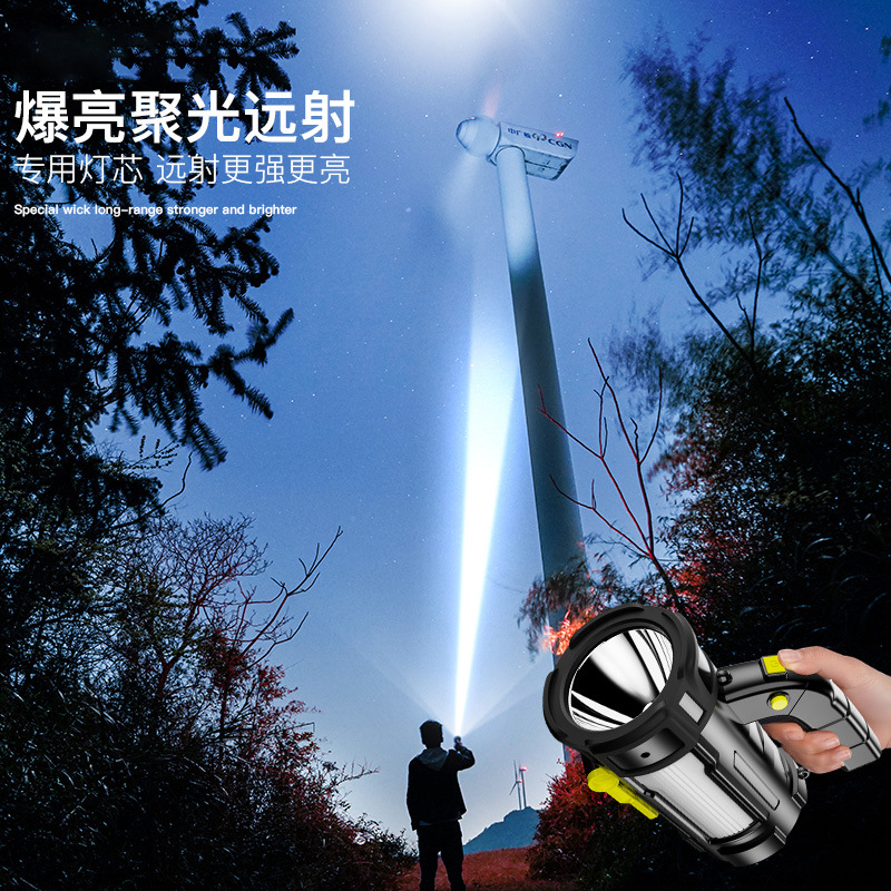 Transfronterizo nuevo de alta potencia USB recargable portátil luz LED linterna de largo alcance COB luz lateral advertencia luz trasera reflector