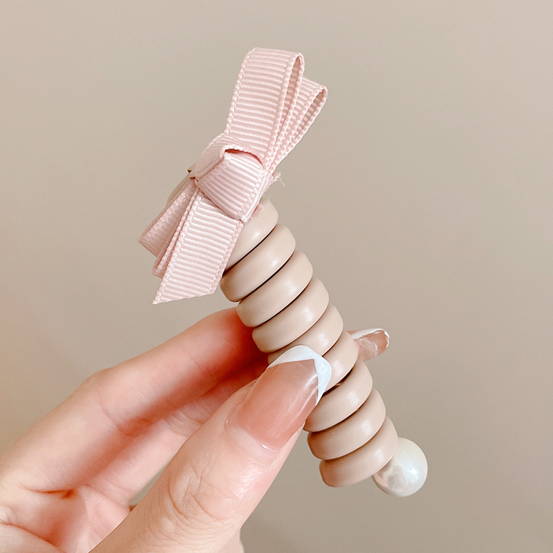 2025 nueva plata brillante cinza plateada cinta de tejido arco perlas línea telefónica anillo de cabello de mujer burbuja trenza cabello de cabello