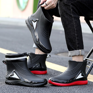 Oil-Proof Rain Boots for Men, Drawstring Waterproof Shoes, Outdoor Water Boots, Kitchen Non-Slip Work Rubber Shoes, Fleece-Lined Cotton Warm Rain Boots