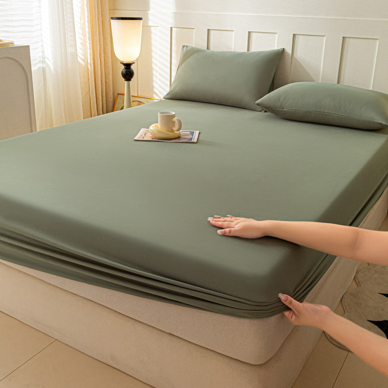 2024 nueva clase A de algodón simple color sólido cepillado de un solo producto funda de cama a prueba de polvo cubierta protectora de colchón todo incluido cuatro
