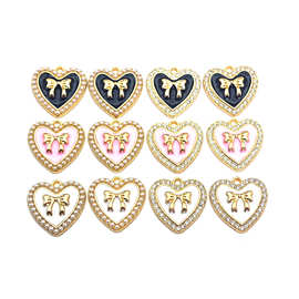 新款珍珠爱心蝴蝶结diy合金滴油饰品配件手链箱包钥匙扣手机挂件