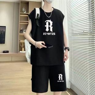 Sports Vest suit Male Students Summer Handsome Sleeveless Fashion Brand Basketball Suit suit in stock Loosen Type
