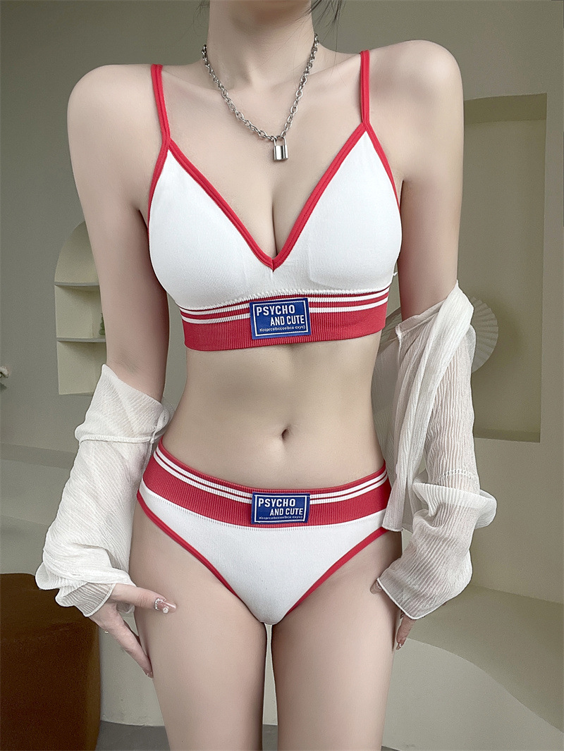 Seamless contrasting sports bra set style lingerie with no trace or steel ring V-neck bikini_voghion.com