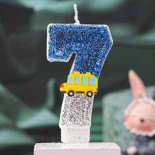 Cross-border e-commerce hot digital candle birthday yellow school bus recommend Amazon sales candle cake plug-in batch