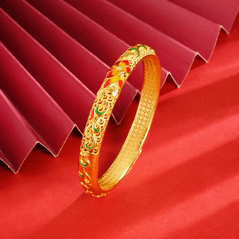 Vietnam oro hueco hebilla pulsera Lotus Plum Blossom corte patrón de las mujeres temperamento retro fábrica al por mayor