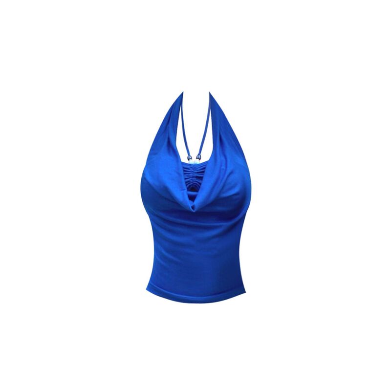 Pure Desire Beaded Beautiful Back Swing Collar Halter Neck Camisole Women's Summer Sleeveless Outerwear Design Slim Blue Top