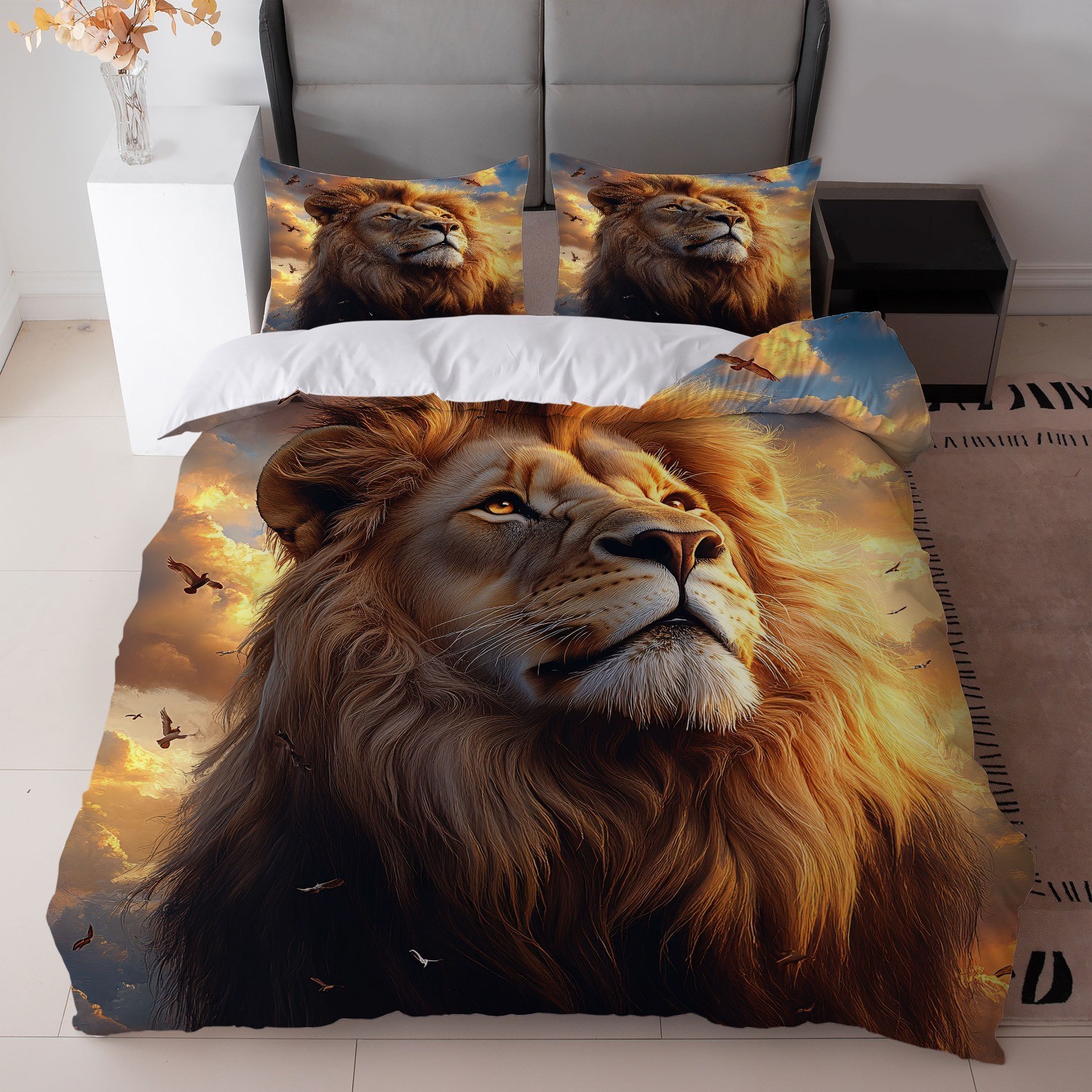 TEMU / JIT abrasión digital impresión cama colcha de cama pro-piel kit textil casero frío negro patrón de león fábrica fuente