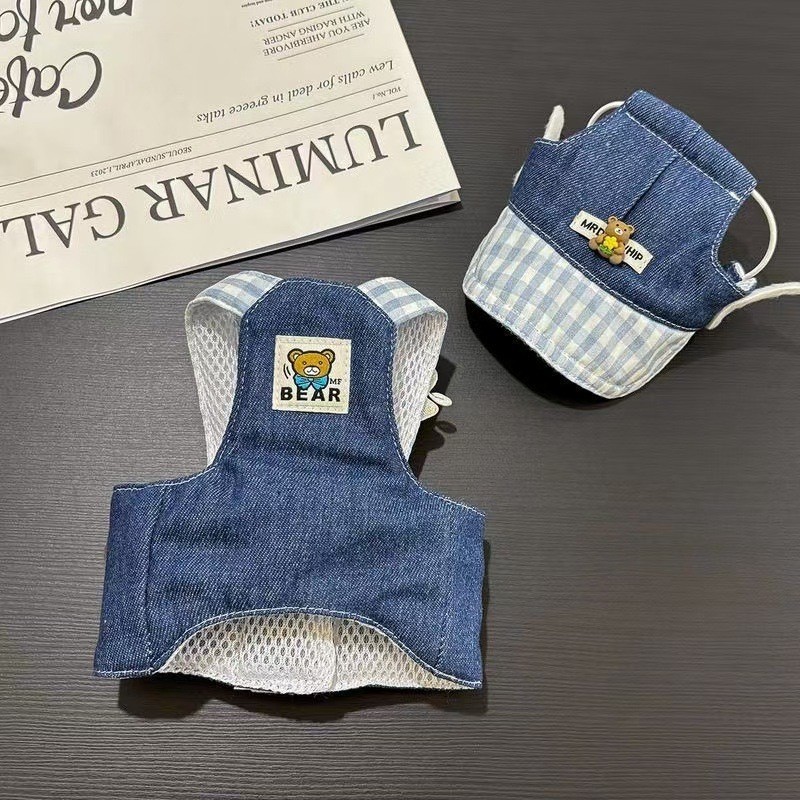 春秋宠物胸背牵引绳狗狗猫咪衣服小熊牛仔胸背可爱宠物短款可牵引|undefined
