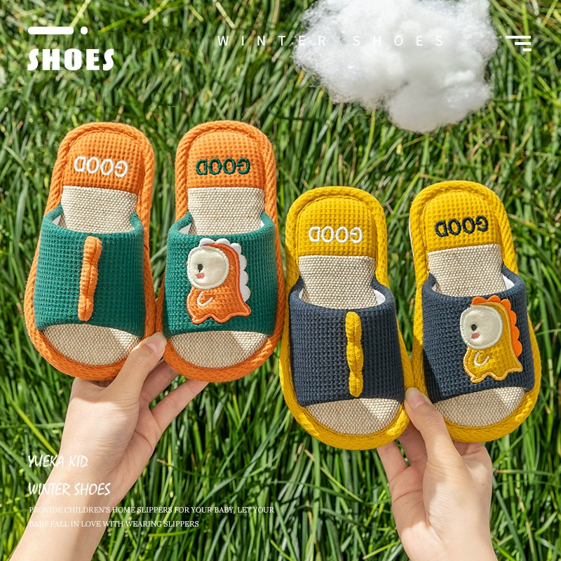 Новые детские тапочки оптом Весенние и осенние льняные тапочки для мальчиков и девочек Летние тапочки с динозаврами с героями мультфильмов Домашняя домашняя обувь