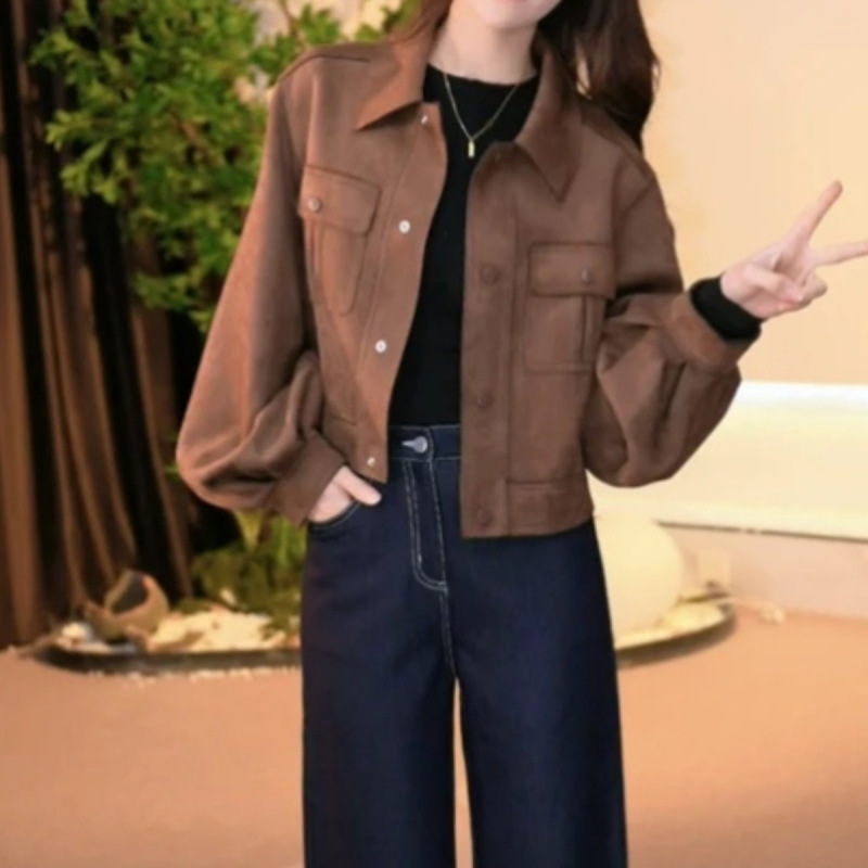 2025早春新款外套高定时尚显设计感气质短外套女麂皮绒外套通勤|undefined