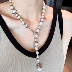 银色金属拼接渐变大小珍珠项链女轻奢小众设计高级感毛衣链锁骨链