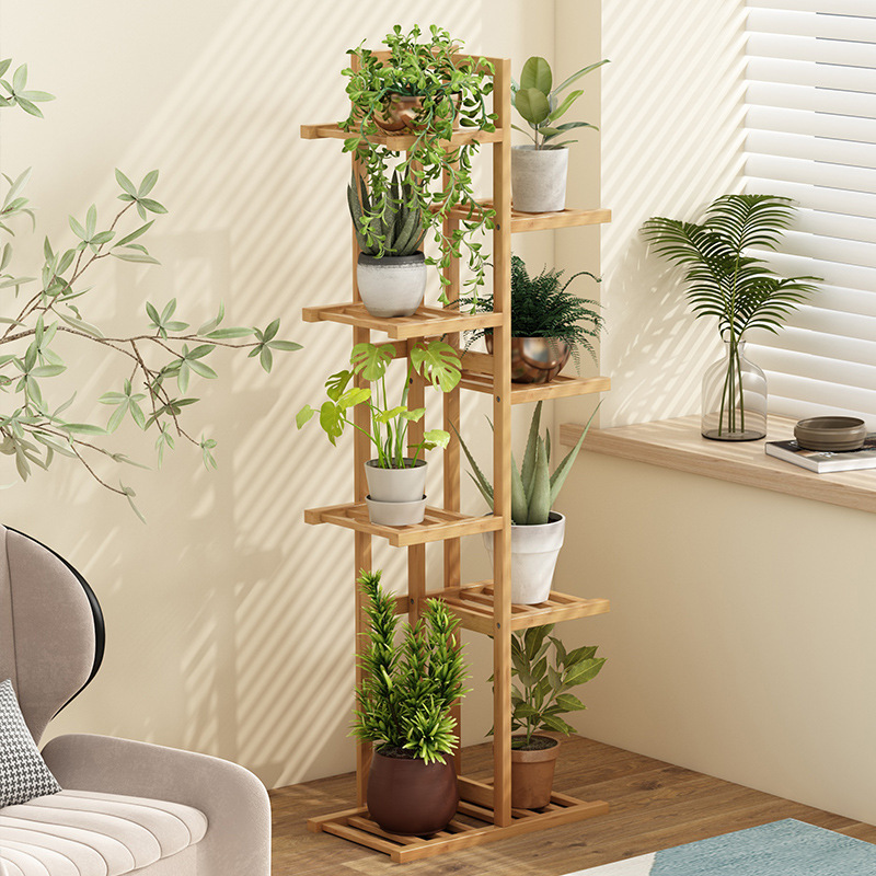 Nan bambú nuevo estante de flores estante de suelo izquierdo estante de maceta de flores balcón doméstico decoración de sala de estar estante de almacenamiento de grasa verde