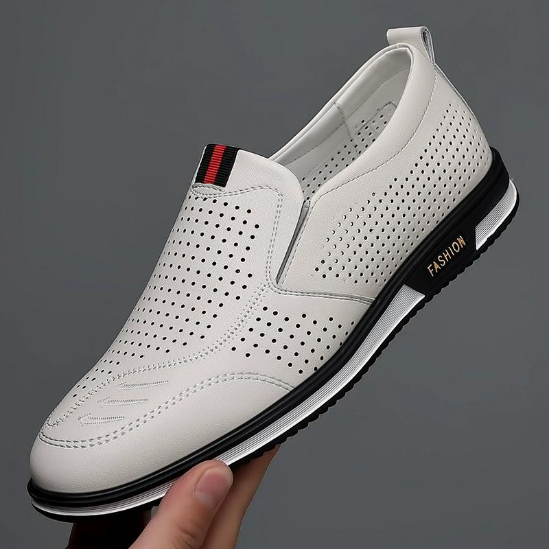 Летняя мужская обувь, Полые Дышащие универсальные сандалии, мужская Белая обувь из воловьей кожи в Корейском стиле, обувь с мягкими отверстиями на подошве, повседневная обувь