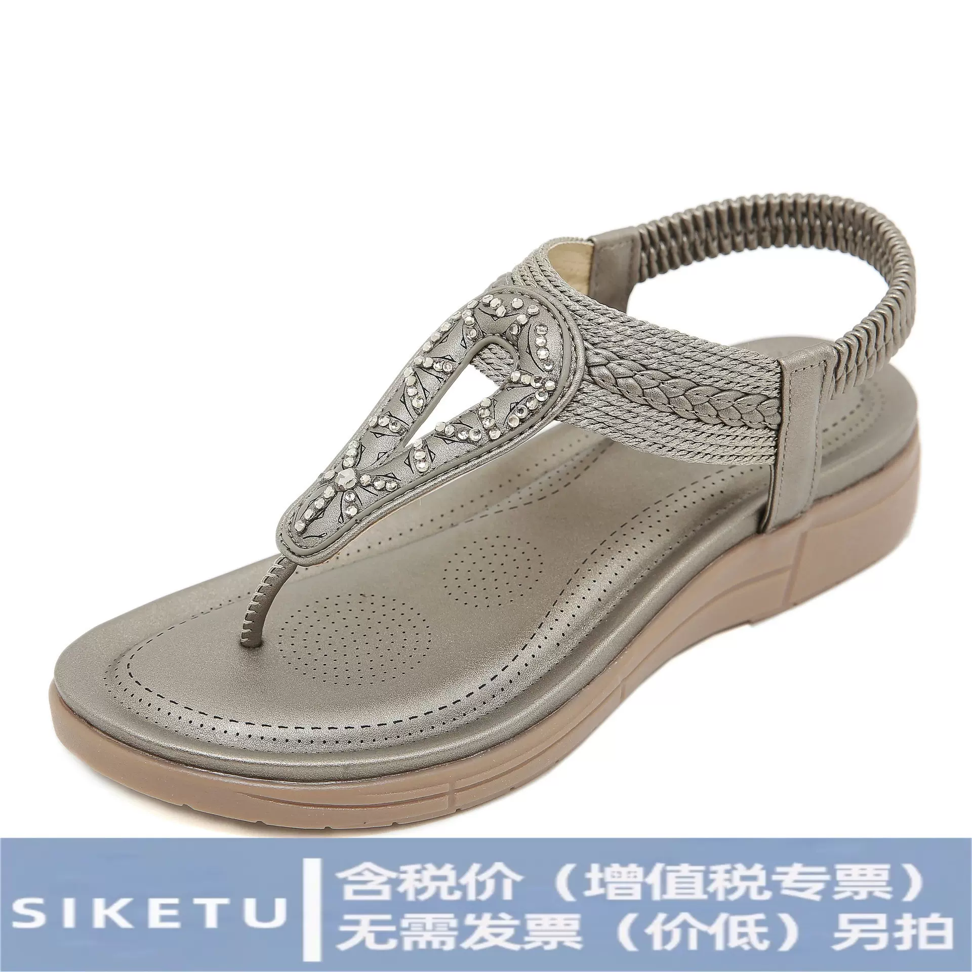 5012-2新款2025亚马逊凉鞋波西米亚水钻舒适海边度假大码 平底鞋