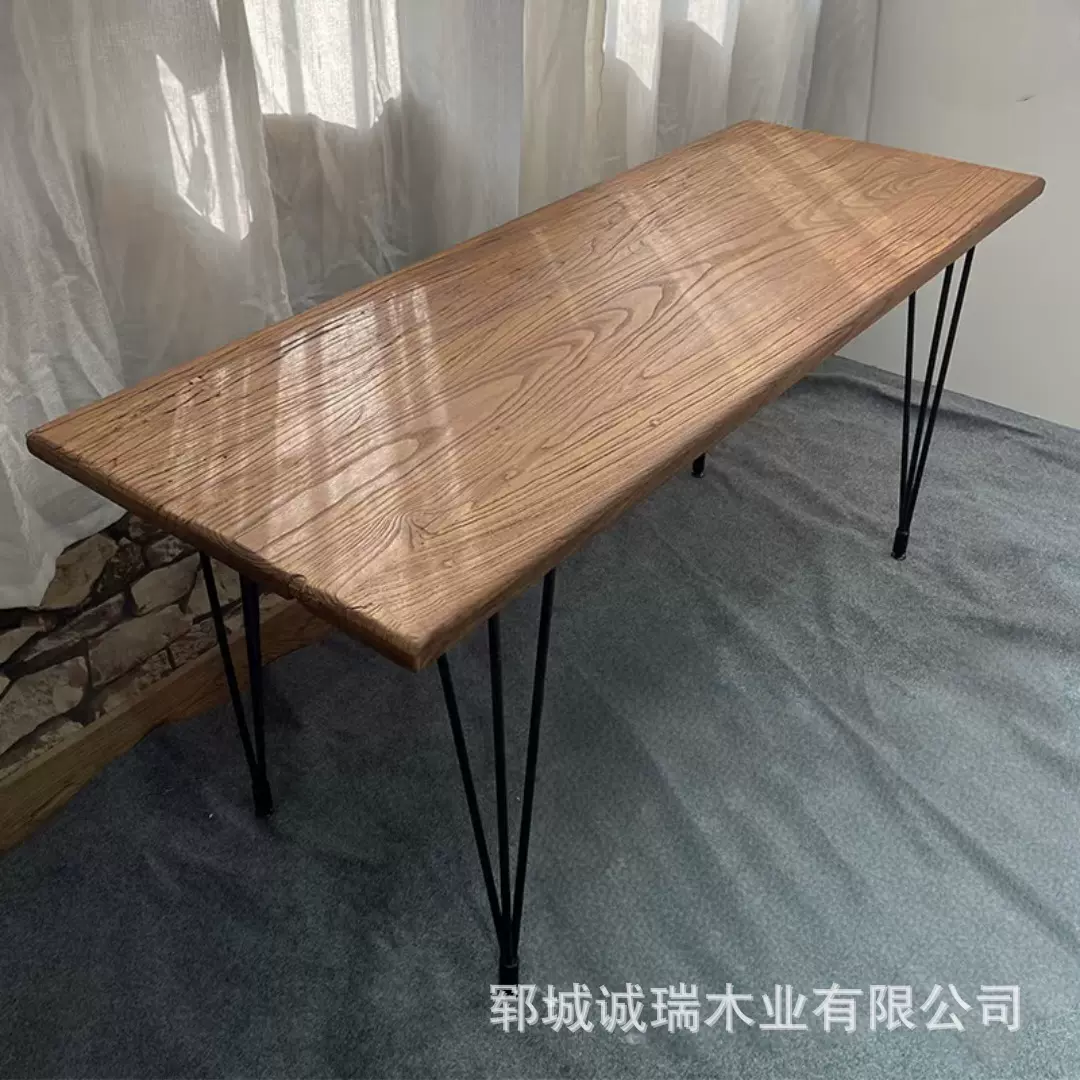 老榆木桌子风化老门板书桌铁艺腿实木餐桌家用办公榆木电脑桌茶台